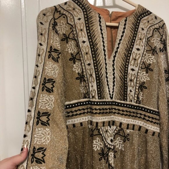 Vintage PLUS Elegant Miss Early 60s Lurex Gold Lame Egyptian Themed Dress - Picture 3 of 12